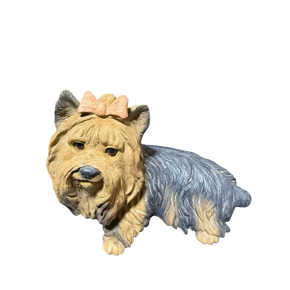 Vintage 1995 Yorkshire‎ Terrier Homco Resin Dog Figurine Yorkie With Pink Bow